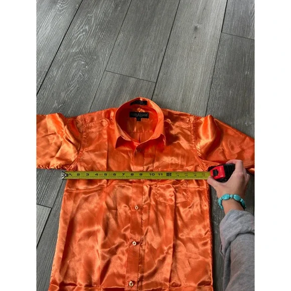 Trouvé Orange Satin Button-Down Shirt - Picture 4 of 5